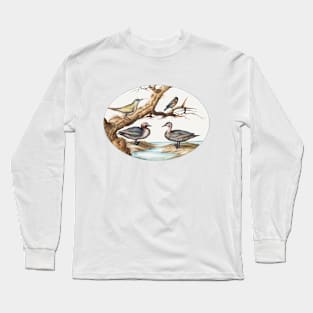 Green-Winged Teal, Juvenile Green Woodpecker and Two Other Birds (1575-1580) Long Sleeve T-Shirt